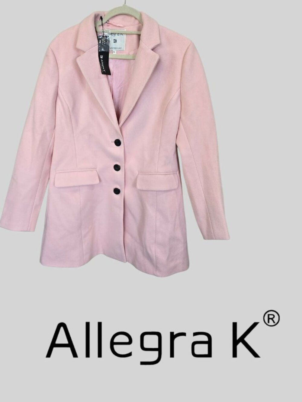 Allegra K Light Pink Notched Lapel Single Breasted Pea Coat Jacket Womens XL NEW